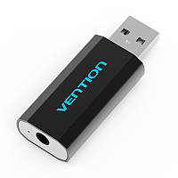 Звукова карта Vention USB - 3.5мм minijack з підтримкою мікрофону 16 біт/48 кГц TRRS Зовнішній Адаптер Стерео AUX 2-піновий Чорна