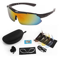 Защитные очки Oakley black с поляризацией 5 линз One siz+.woodland