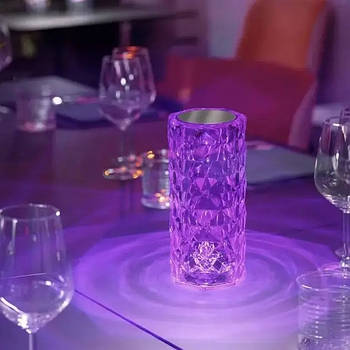 Сенсорний RGB-нічник світильник на акумуляторі Rose Diamond 19 см з пультом 16 кольорів