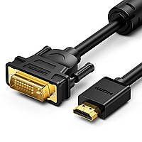 Кабель Ugreen 2м DVI (24+1) - HDMI 4K@60Hz Двонаправлений Адаптер FHD DVI-D Відео Чорний