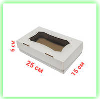 Коробка самосборная белая для пряников зефира с прозрачным окошком 250*150*60, Упаковка для десертов Korob(3)