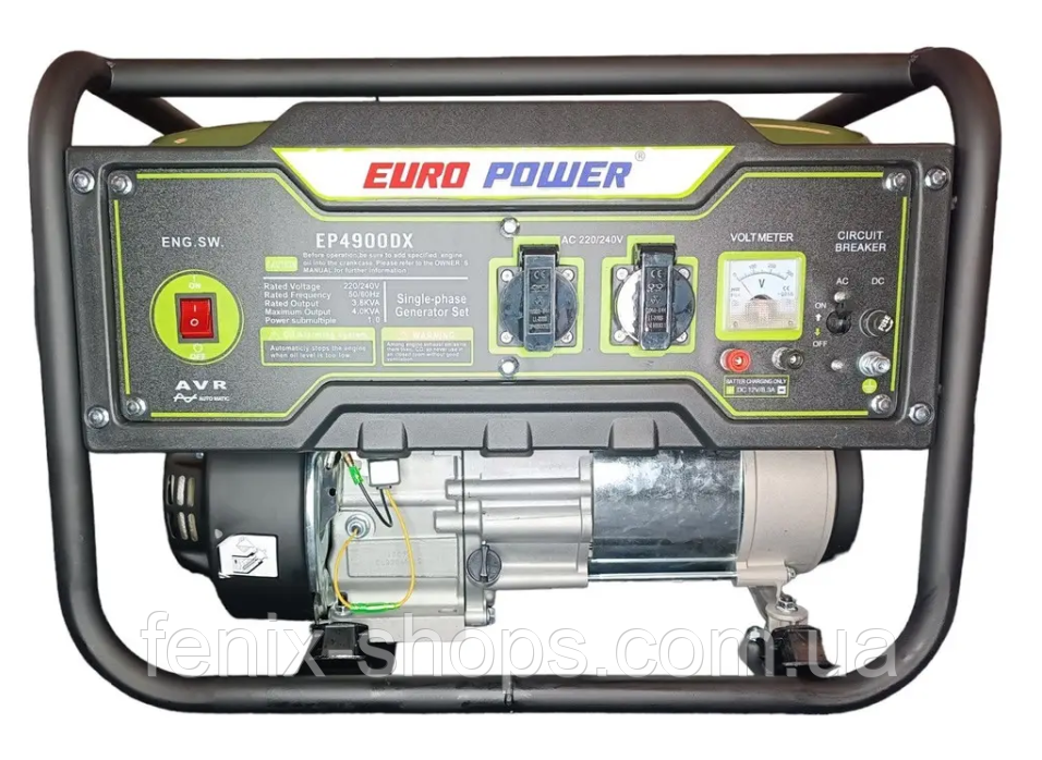 Генератор бензиновий Europower EP4900DX 3,8 - 4 кВт з ручним пуском на ніжках/баком 10 літрів