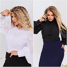 Жіноча блуза на гудзиках з супер-софт довгий рукав з шифону розміри норма и батал