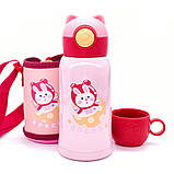 Термос дитячий з трубочкою/чашкою в чохлі на шнурку «Space» рожевий — 500 мл (LB-103924), фото 3