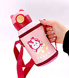 Термос дитячий з трубочкою/чашкою в чохлі на шнурку «Space» рожевий — 500 мл (LB-103924), фото 7