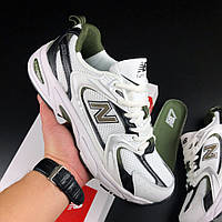 Мужские кроссовки New Balance 530 сеточка летние беговые молодежные белые темно-зеленые