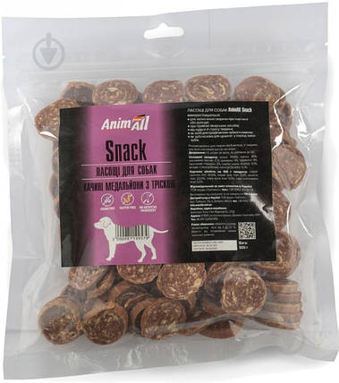 Ласощі AnimAll Snack качині медальйони з тріскою 500 г., фото 1
