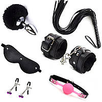 Игровой набор для укрепления отношений БДСМ 6 предметов пробка,плетка,маска,зажимы,кляп