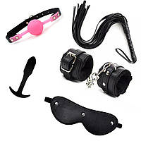 Игровой набор для двоих внести перчинку в рутину (БДСМ) 5 предметов кляп, плетка, пробка, наручники,