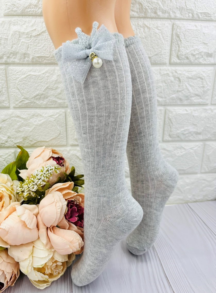 Сірі гольфи підколінники у рубчик однотонні для дівчинки турецькі