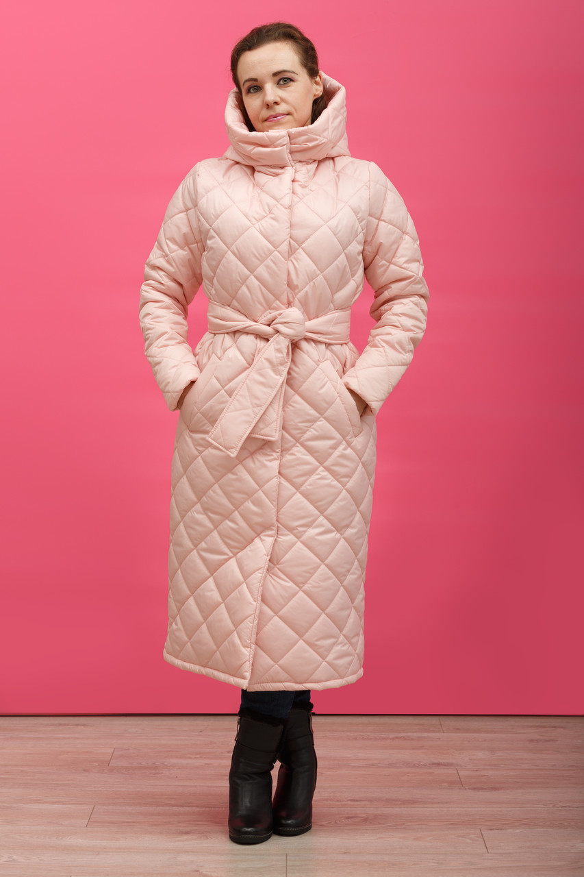 Жіноче елегантне стьобане пальто осіннє пудра від Zeta-m з плащівки | Люкс якість
