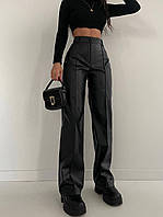 Кожаные женские брюки Черные кожаные штаны Светлые женские кожаные штаны Черные кожаные широкие брюки