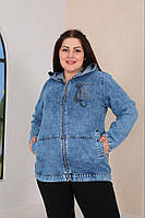 Женская синяя джинсовая куртка стрейч батал №1041/493