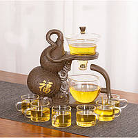 Сервиз для чая Счастливый Улоу (350 мл) и 6 чашек, чайный сервиз из термостекла, гайвань и чахай