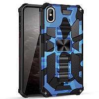 Чехол Military Shield для Iphone XS Max бампер противоударный с подставкой Blue