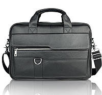 Деловая сумка-портфель мужская кожаная для ноутбука и документов черная Tiding Bag М3144В