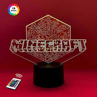 3D светильник ночник с пультом "Майнкрафт" 3DTOYSLAMP