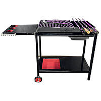 Мангал сталевий 4мм з полицею та колесами 80см х 35см глибина 15см на 13 шампурів.