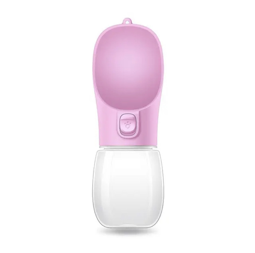 Портативна пляшка - поїлка з кнопкою для прогулянок Dog Water Bottle 300 мл для собак і котів - рожева