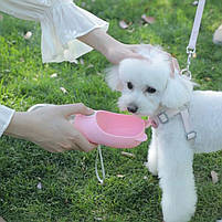 Поїлка з кнопкою 400 ml TRAVEL Bottle з вушками для собак - рожева, фото 2