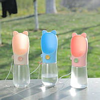 Поїлка з кнопкою 400 ml TRAVEL Bottle з вушками для собак - рожева, фото 7