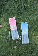 Поїлка з кнопкою 400 ml TRAVEL Bottle з вушками для собак - рожева, фото 8