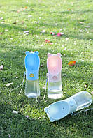 Поїлка з кнопкою 400 ml TRAVEL Bottle з вушками для собак - рожева, фото 9