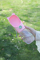 Поїлка з кнопкою 400 ml TRAVEL Bottle з вушками для собак - рожева, фото 10