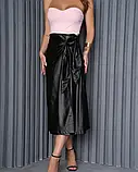Чорна шкіряна спідниця із зав'язкою, фото 4