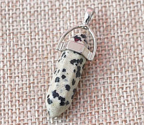 Маятник для біолокації кам'яний шестигранний із пояском Долматинова яшма