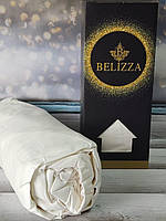 Простыня сатиновая на резинке 160-200+30см и 2шт наволочки, Кремового цвета , Belizza Турция