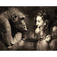 Картина по номерам Люди, Животные. Пантомима с обезьяной, , 40х50см, в термопакете, Strateg (DY084-mt)