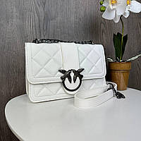 Милая женская мини сумочка клатч в стиле Пинко с птичками, маленькая сумка на цепочке Pinko Белый