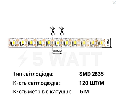 Світлодіодна стрічка OEM ST-5-2835-120-CW-20 500 Lm/m холодна біла, негерметична, 1м, фото 3