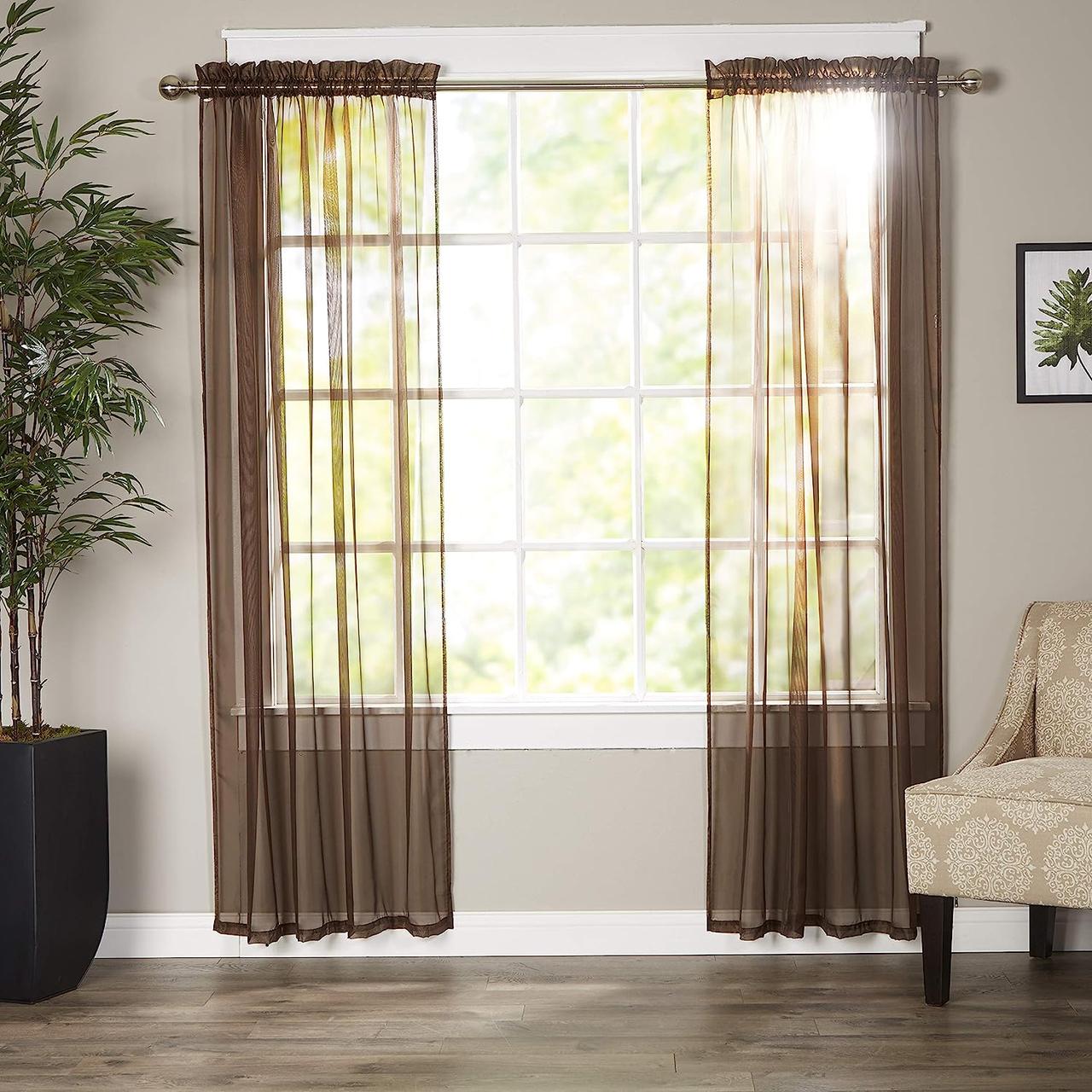 60 x 84inch Brown Роскошные прозрачные шторы Elegant Comfort, шторы для обработки окон с карманом для шта - фото 1 - id-p1922487621