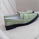 Замшеві жіночі оливкові туфлі лофери, фото 3