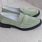 Замшеві жіночі оливкові туфлі лофери, фото 4