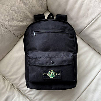 Рюкзак Stone Island чорний із патчем міський портфель Стон Айленд