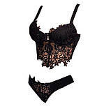 Чорний комплект білизни трусики та ліф топ з квітковим мереживом, фото 4