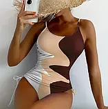 Суцільний купальник з філіжанками на зав'язках у кавовому кольорі, фото 6