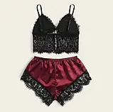 Літня піжама мереживний топ та атласні трусики, фото 2