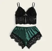 Сексуальна жіноча зелена піжама зі стрейчевого атласу з топом