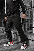 Мужские брюки карго прямые осенние весенние демисезонные Grid черные Штаны повседневные весна осень