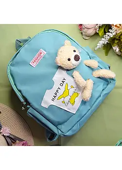 Дитячий рюкзак з плюшевим ведмедиком блакитний, повсякденний