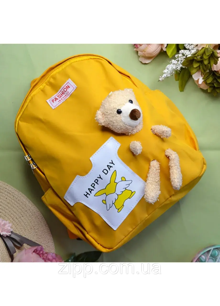 Дитячий рюкзак з плюшевим ведмедиком жовтий, повсякденний, фото 1
