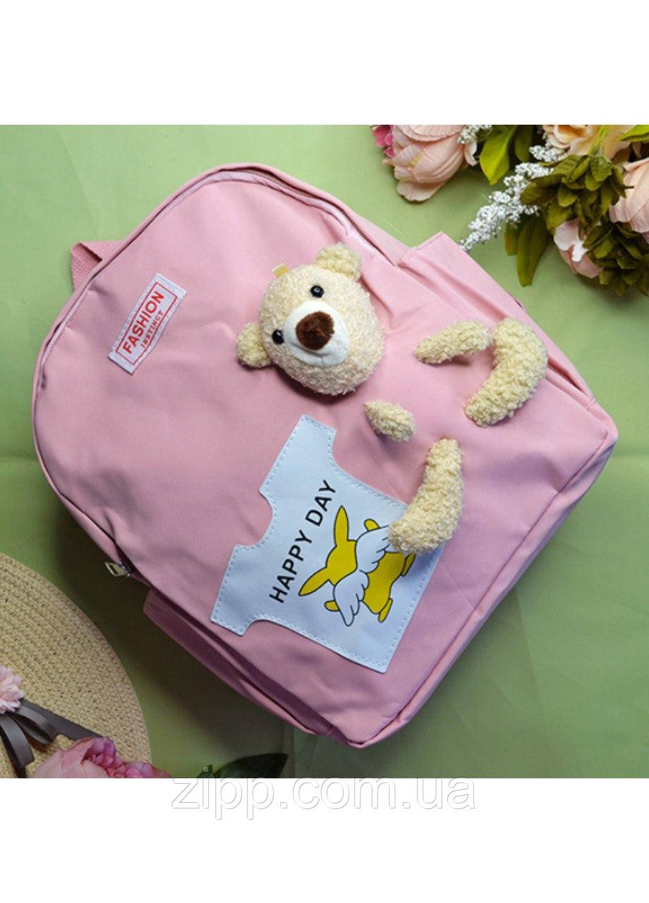 Дитячий рюкзак з плюшевим ведмедиком рожевий, повсякденний, фото 1