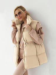 Плащова жилетка подовжена на блискавці з коміром-стійкою і резинкою на талії (р. 42-52) 8014207