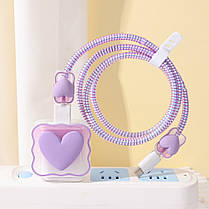 Чохол для блока живлення ЗП iPhone iPad 18/20W + захист кабелю Heart Purple (3 в 1), фото 4
