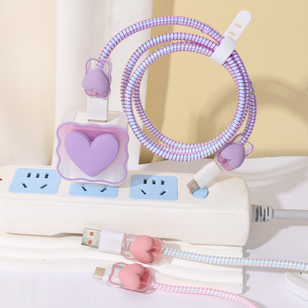 Чохол для блока живлення ЗП iPhone iPad 18/20W + захист кабелю Heart Purple (3 в 1)