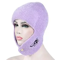 Женская вязанная шапка ушанка Фиолетовый